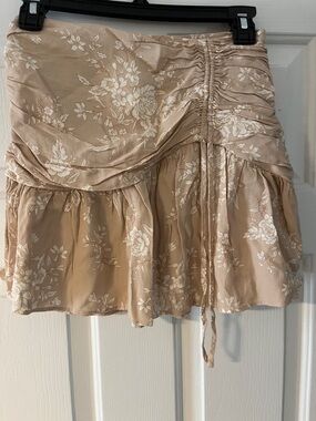 Beige Floral Ruffled Mini Skirt - Neutral Floral Print